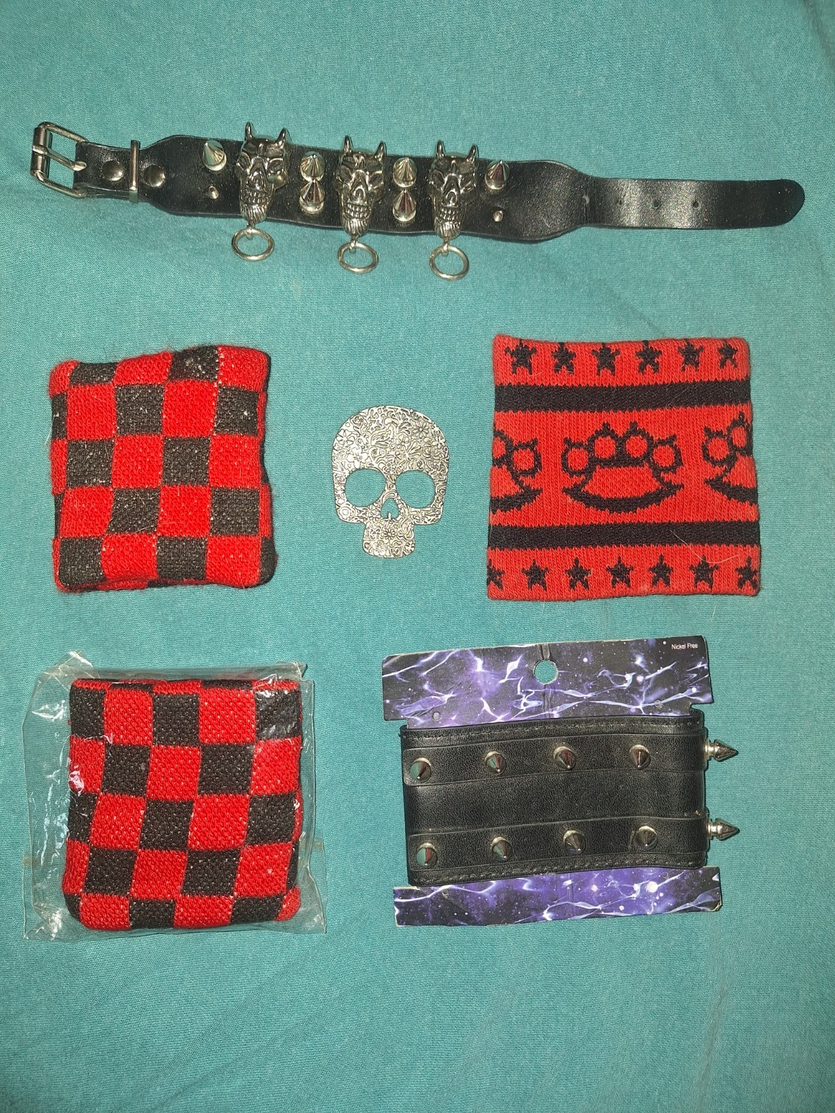 Punk Rock Goth Metal Accessories Jewelry Assorted Lot red black