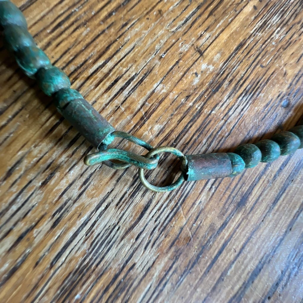 Vintage Oxidized Copper Disc Beaded Statement Necklace