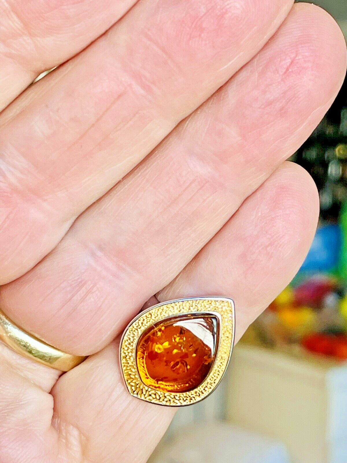 14K Gold Filled Baltic Amber Ring Size 6,0 Egg Yolk Butterscotch Polish Silver
