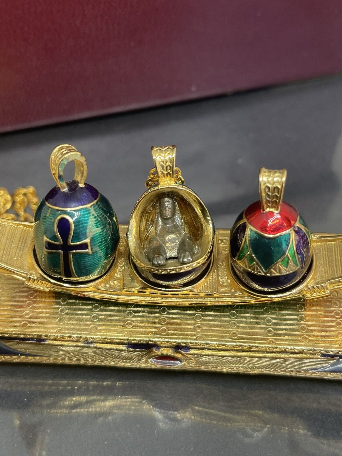 VTG Edgar Berebi Limited Edition Egyptian Faberge Eggs Pendant Necklace W/stand