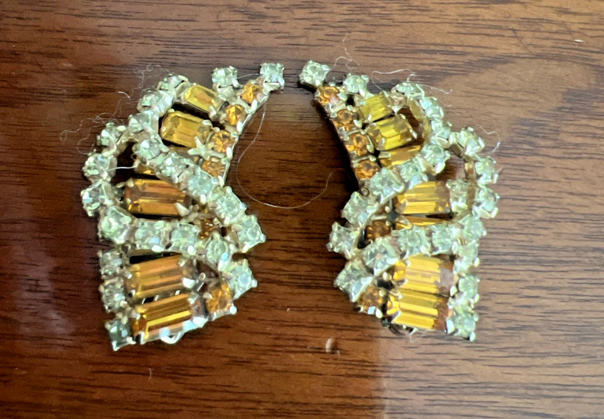 VTG. KRAMER N.Y. PARURE TOPAZ & CLEAR RHINESTONE NECKLACE BRACELET EARRING SET