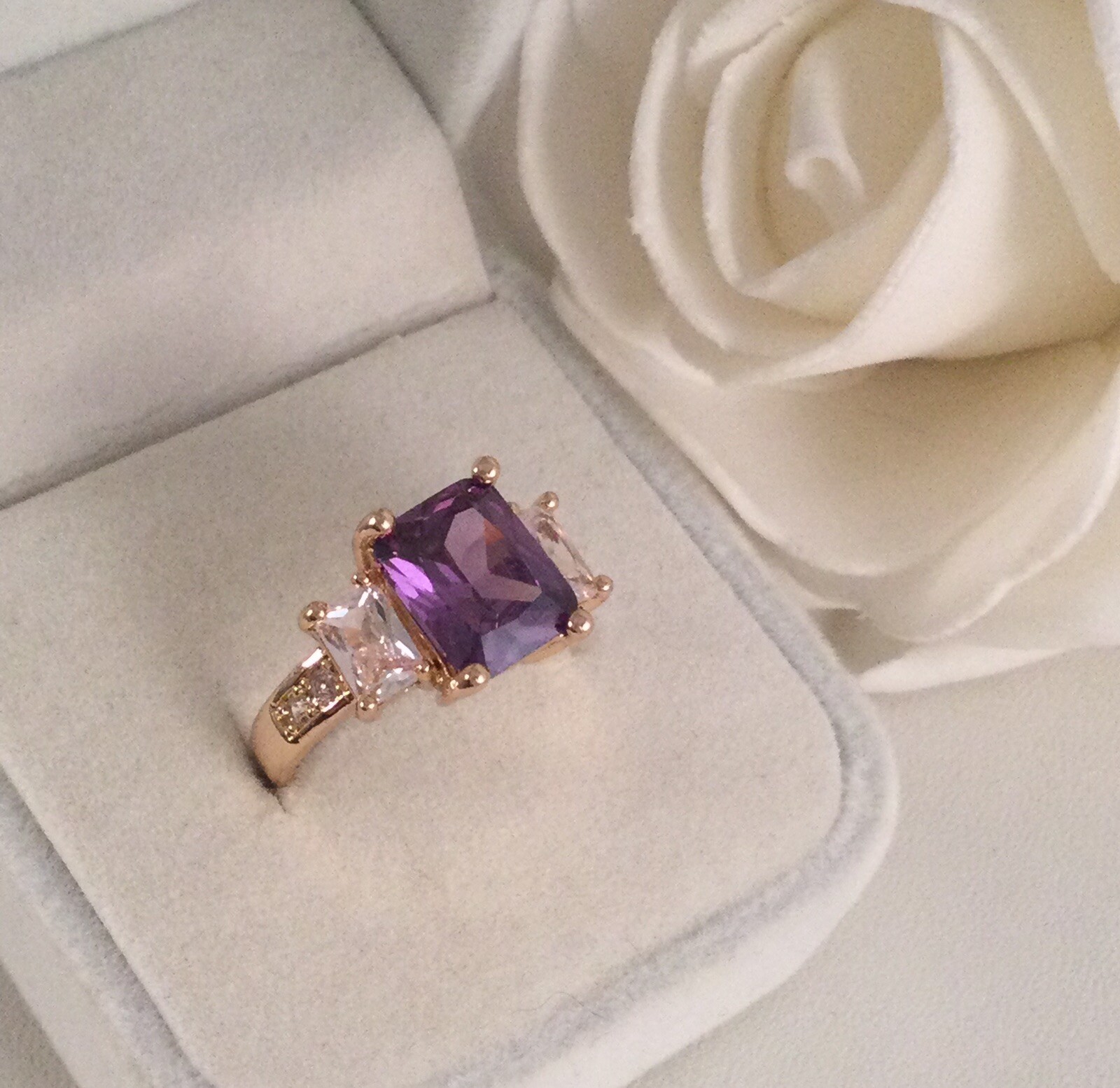 Vintage Jewellery Gold Ring Amethyst White Sapphires Antique Deco Jewelry sz 7
