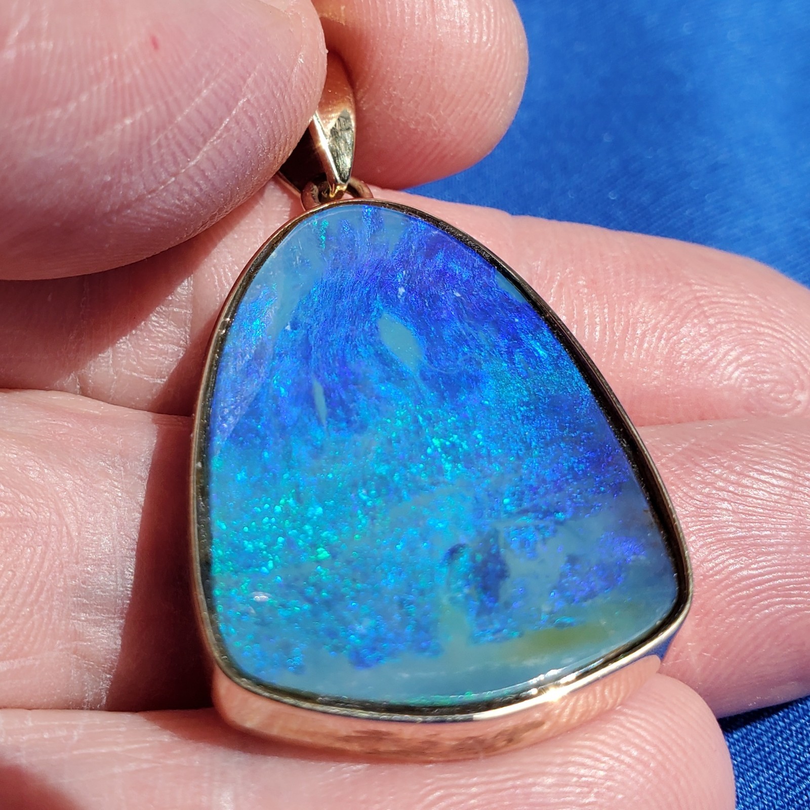 Original EARTH MINED Black Australian OPAL Bezel Set Pendant Deco SOLID 14K GOLD