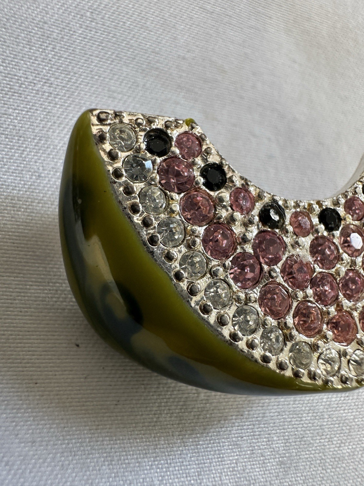 Monet Signed Vintage Enamel Rhinestone Watermelon Brooch Pin Silver Tone