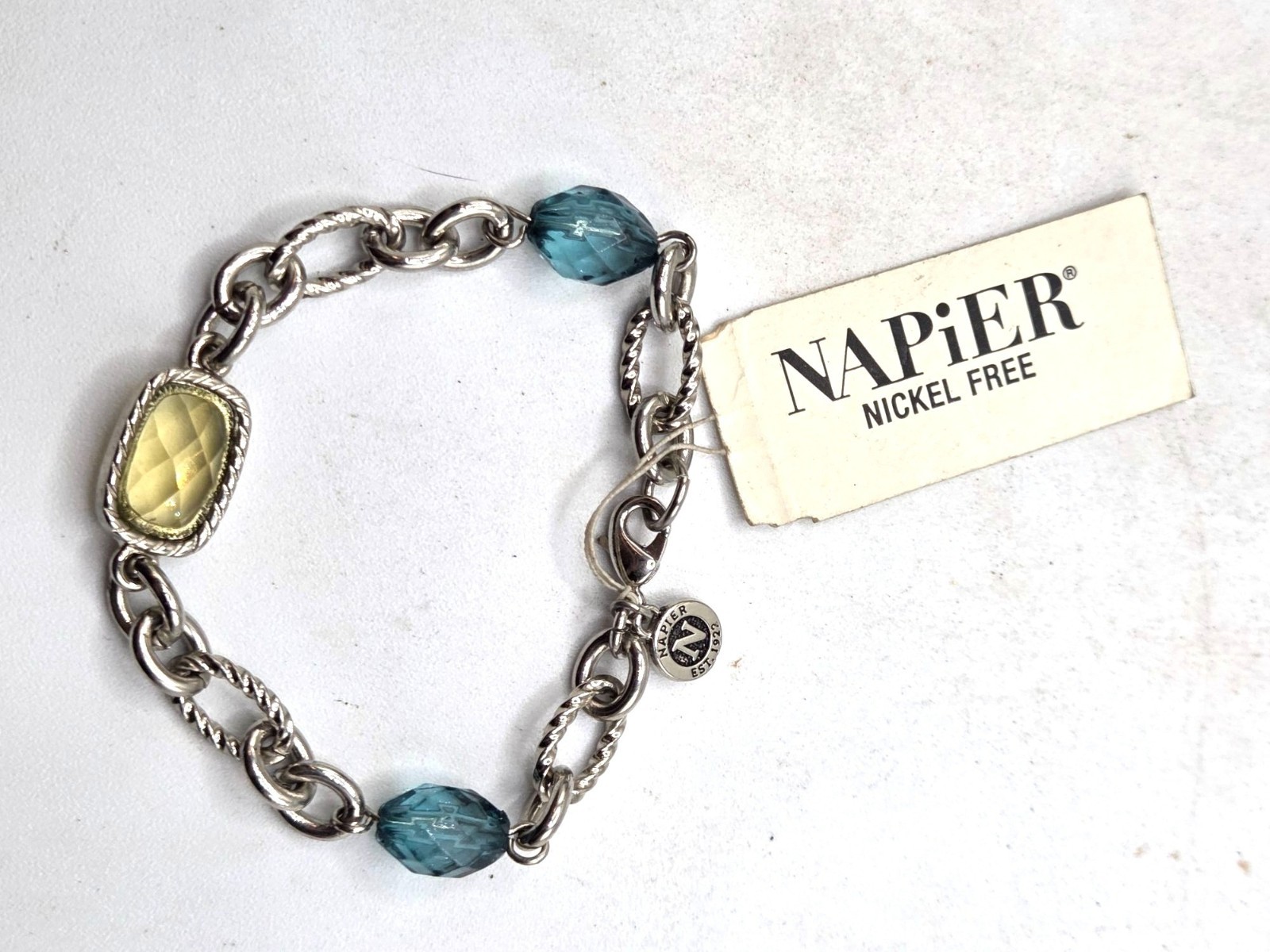 Napier Nickel-Free Silver-Tone Bracelet With Yellow & Blue Faceted Stones