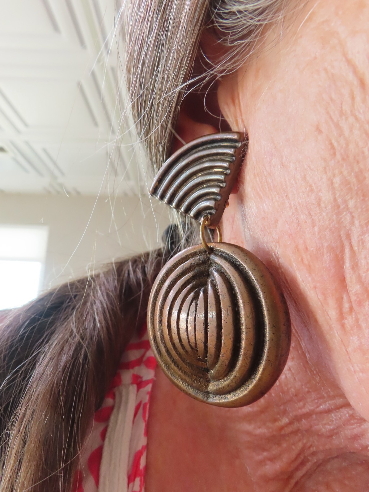 Vintage Designer Jeff Lieb Oversize Antique Bronze Clip Earrings
