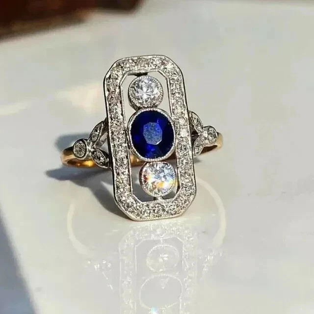 3Ct Art Deco Vintage Style Lab-Created Diamond Engagement 14K Gold Finish Ring