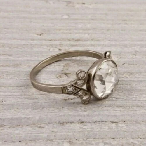 Vintage Art Deco Rose Cut Lab Created Diamond Wedding 925 Silver Ring For Her