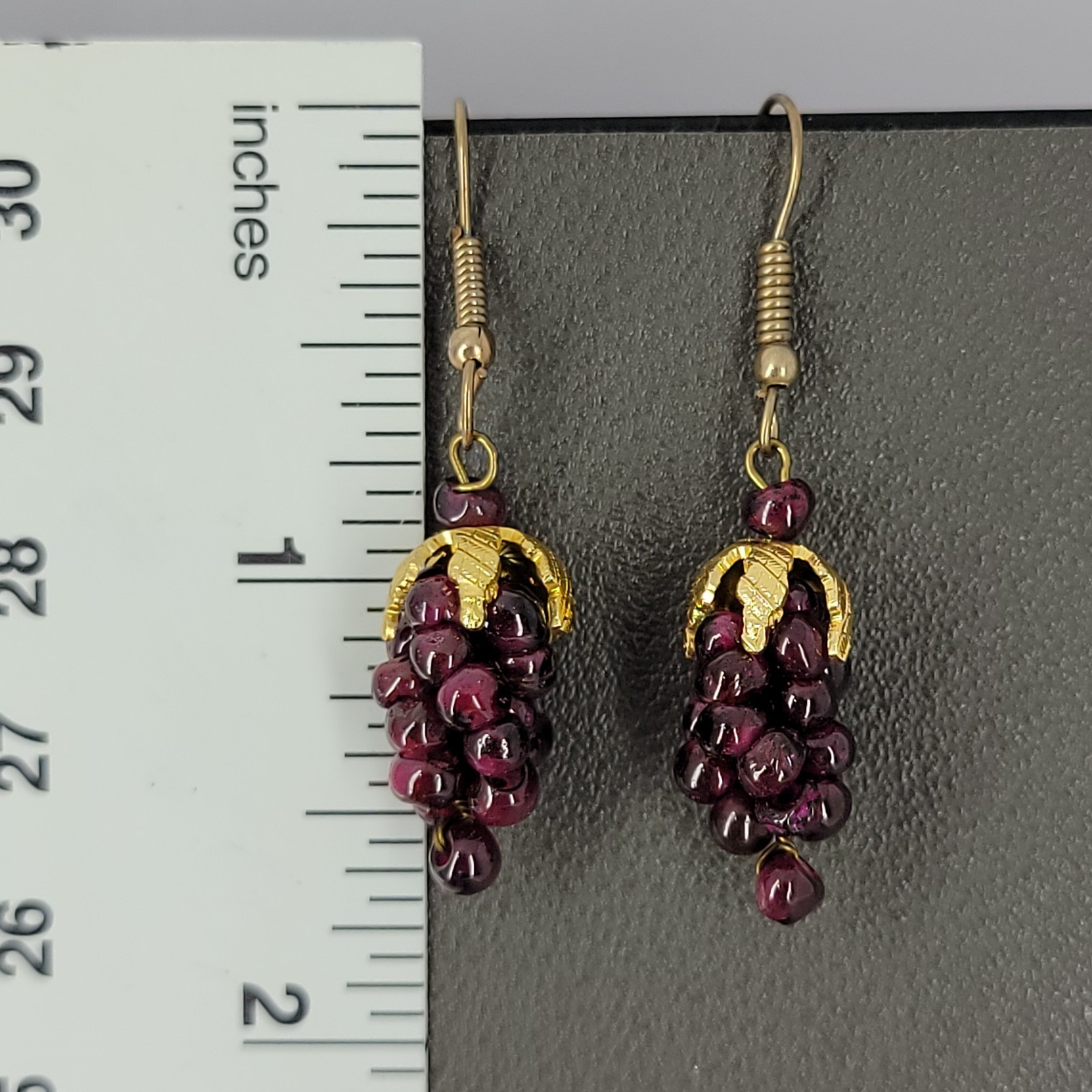 Vintage Genuine Garnet Grape Cluster Dangle Earrings 1.75″ Long