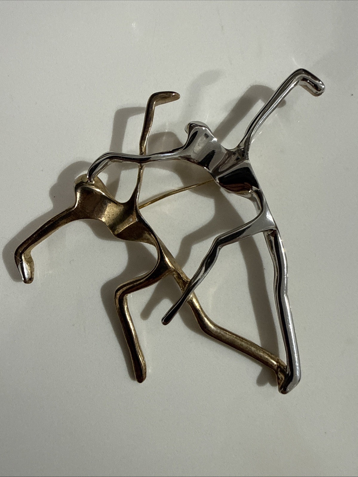 Vintage Gold & Silver Tone Modernist Abstract Dancers Brooch Pin