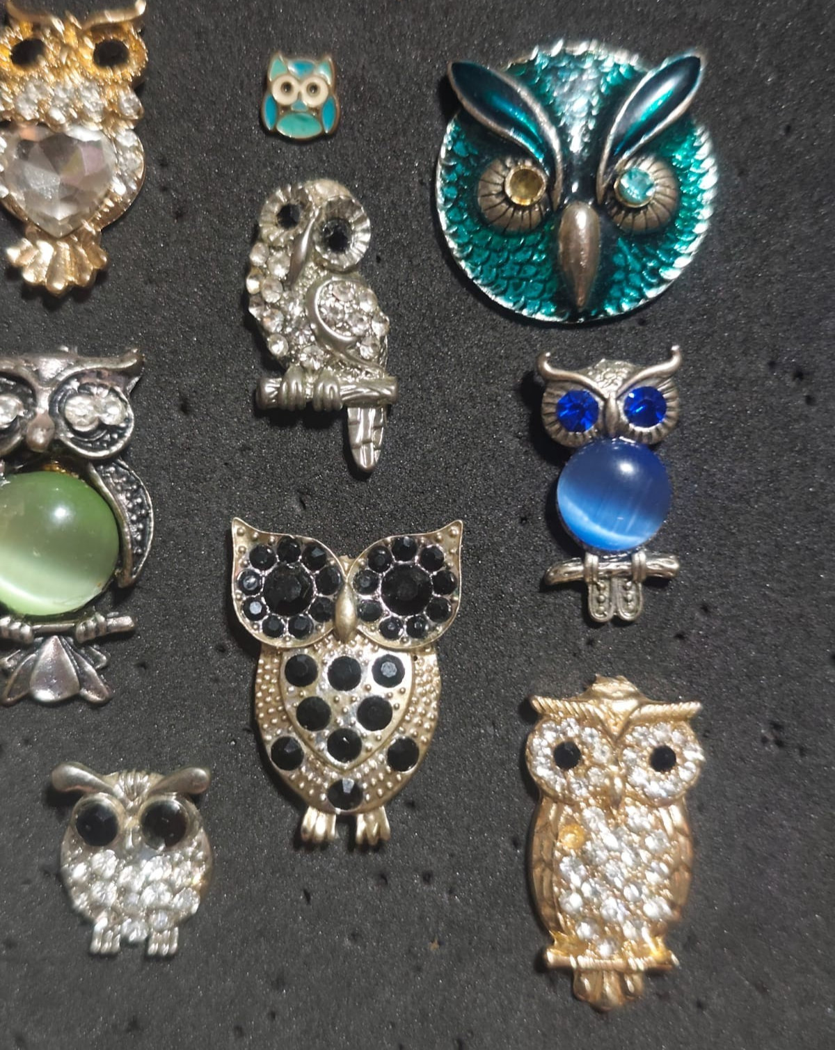 Vintage Owl Brooch Pin Lot 15 Pcs Rhinestone Enamel Cat Eye Glass Collectible Je