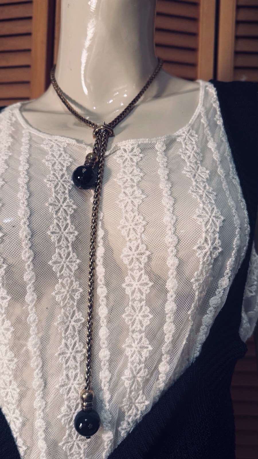 Vintage TALY 925 STERLING 78g Italy BOLO Wheat Chain Necklace Bijoux?Onyx Balls