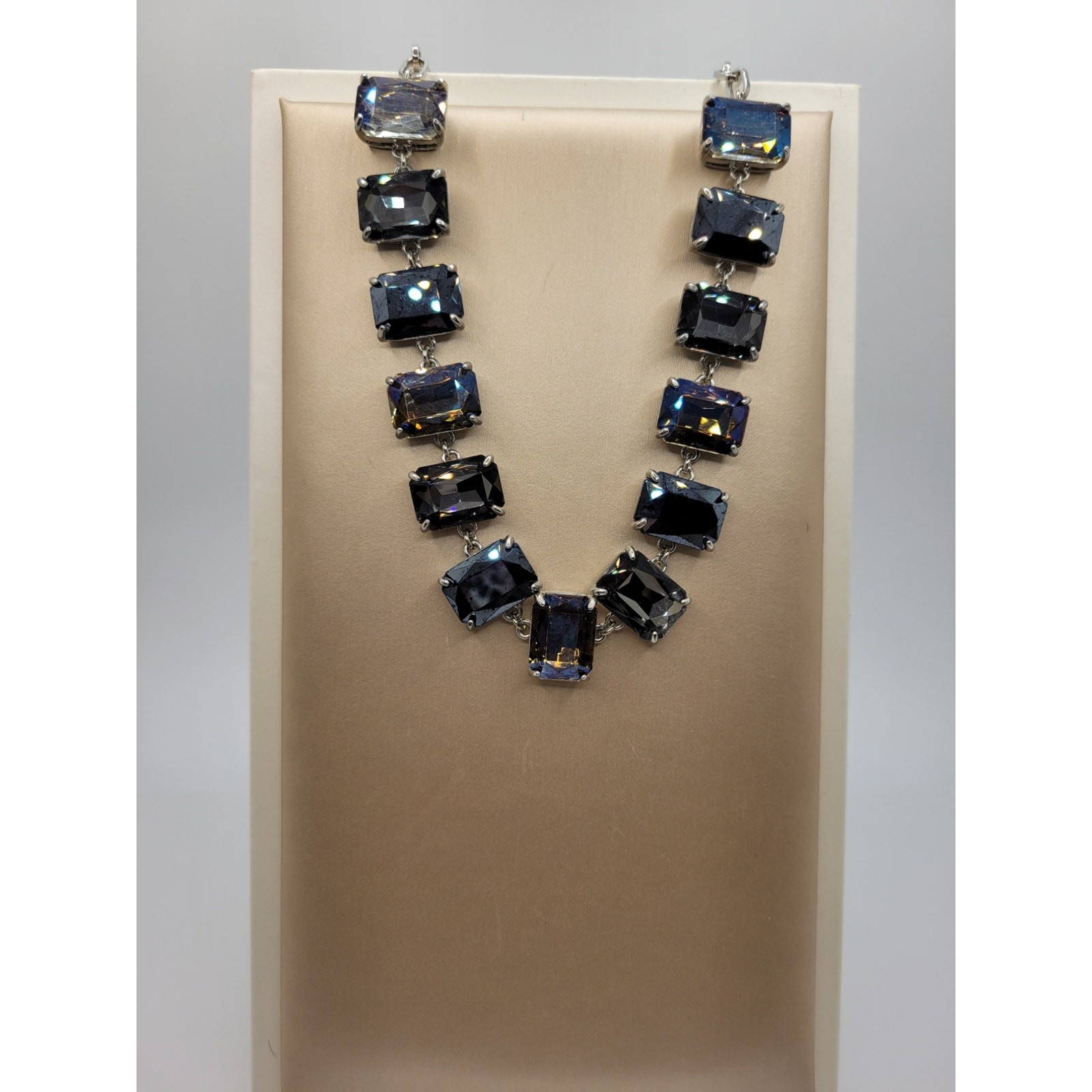 Smoky Glass Necklace AB Prong Set Stones 18″ Adjustable Statement READ