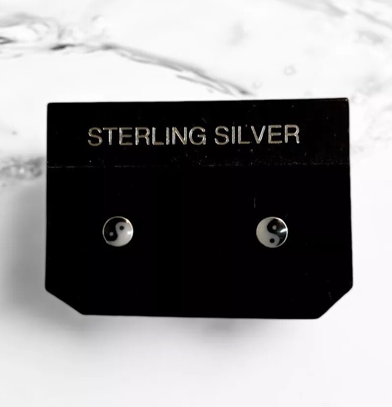 Sterling Silver Tiny Yin Yang Stud Earrings 5mm