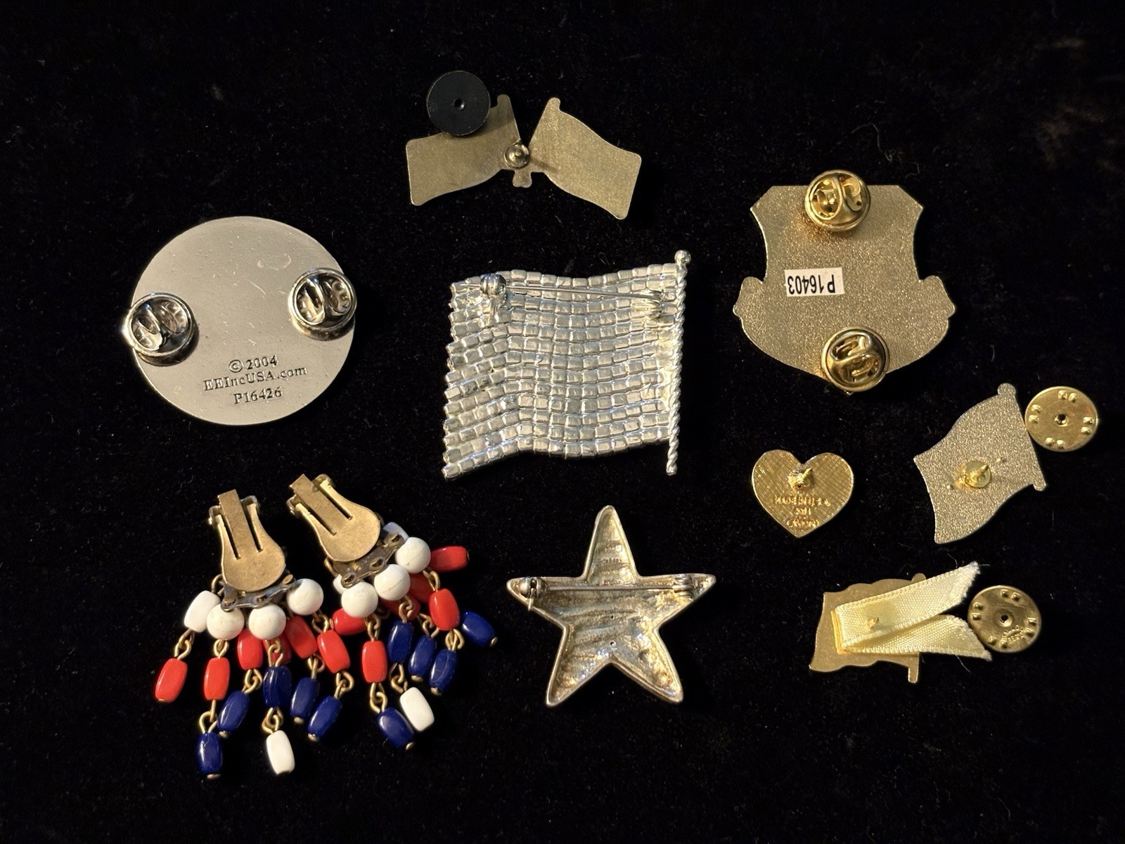 Vintage Patriotic & Military Themed Jewelry Pins Brooches Earring 9pc Estate Lot