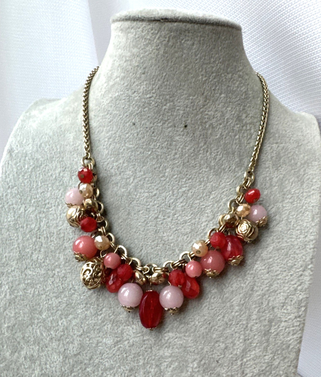 VALENTINES! pink red Gold Modernist Metal Jewelry y2k 1990s boho chunky necklace