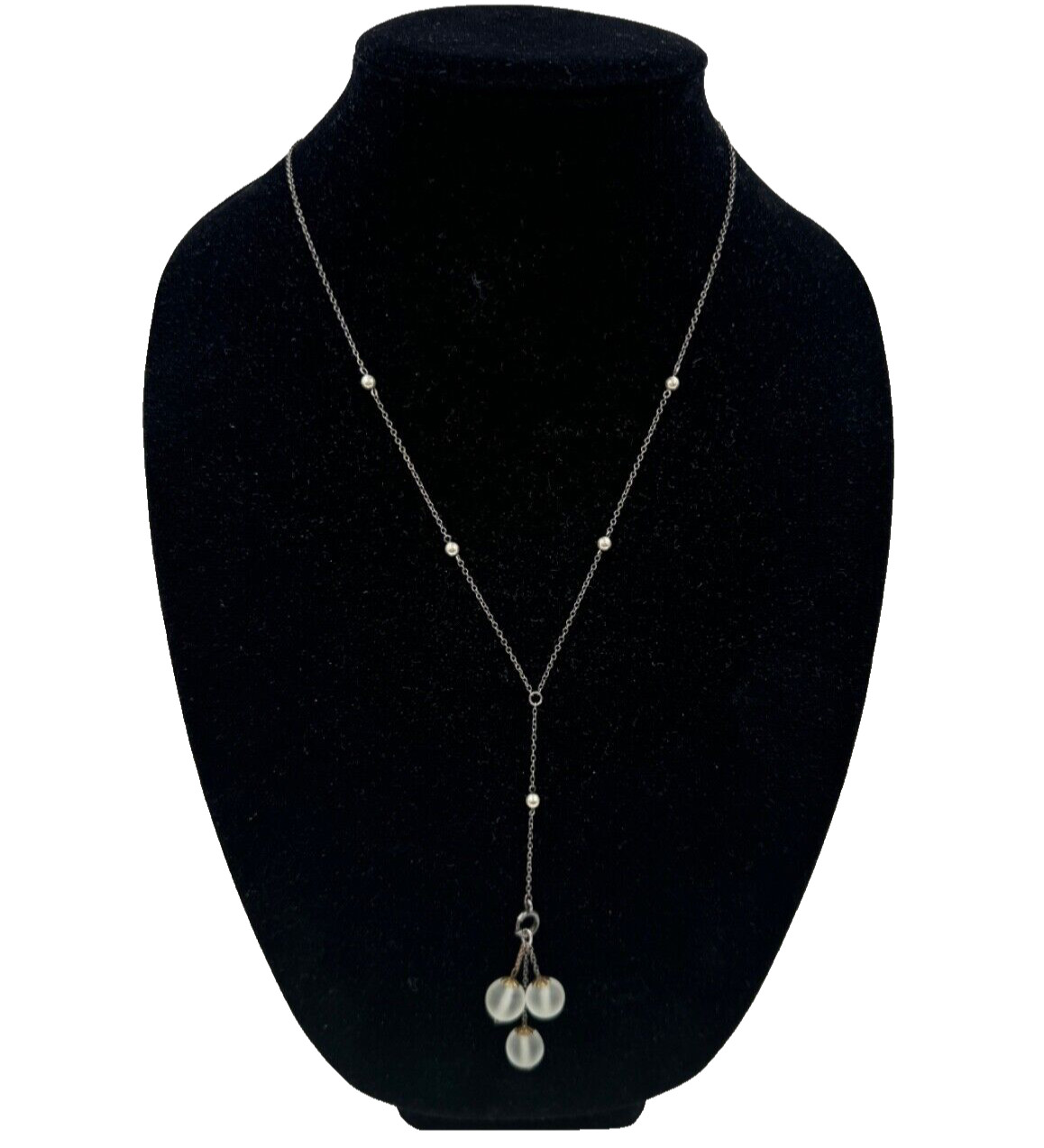 ANTIQUE EDWARDIAN OPALESCENT GLASS 3 ORBS DANGLES PENDANT STERLING SLVR NECKLACE
