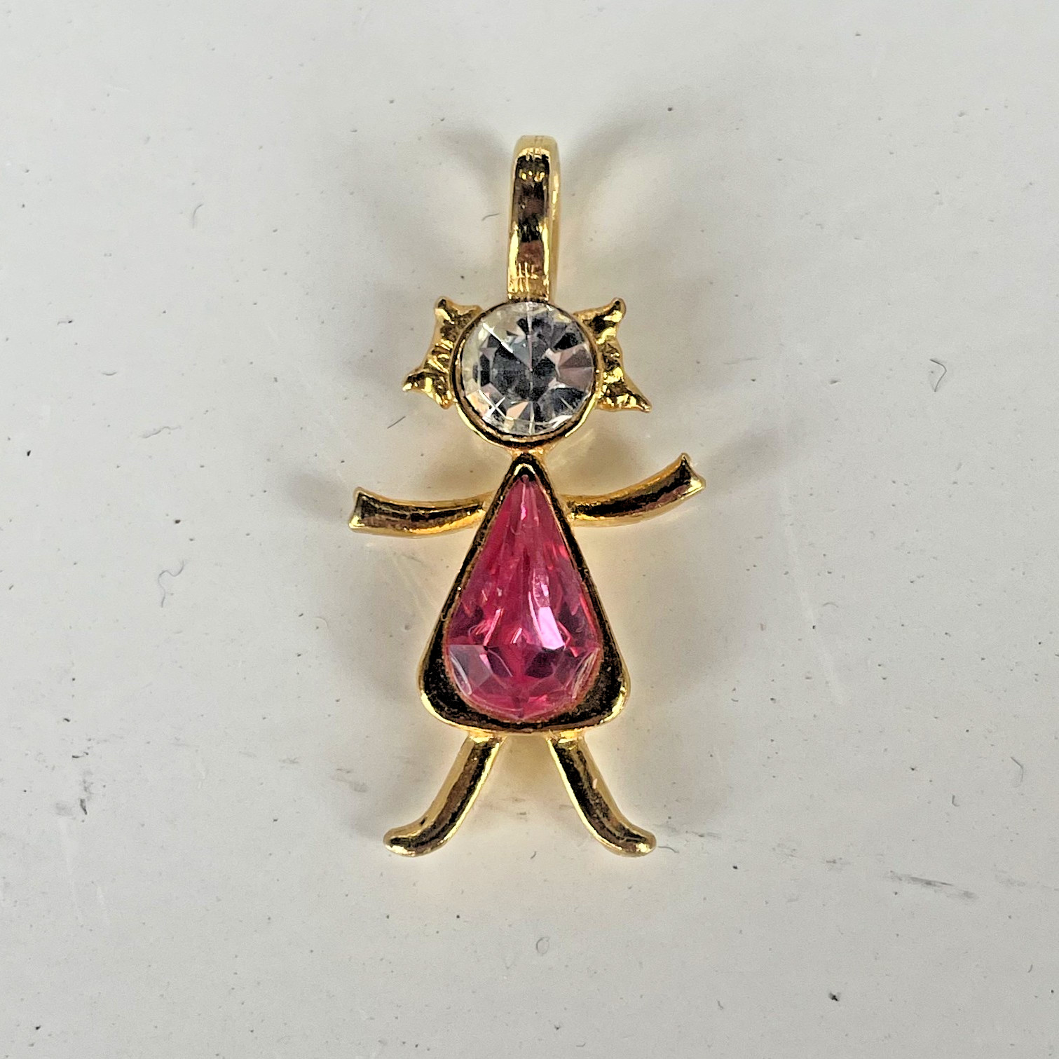 Vintage 1997 PSCO October Birthstone Girl Pendant GoldTone Pink Austrian Crystal