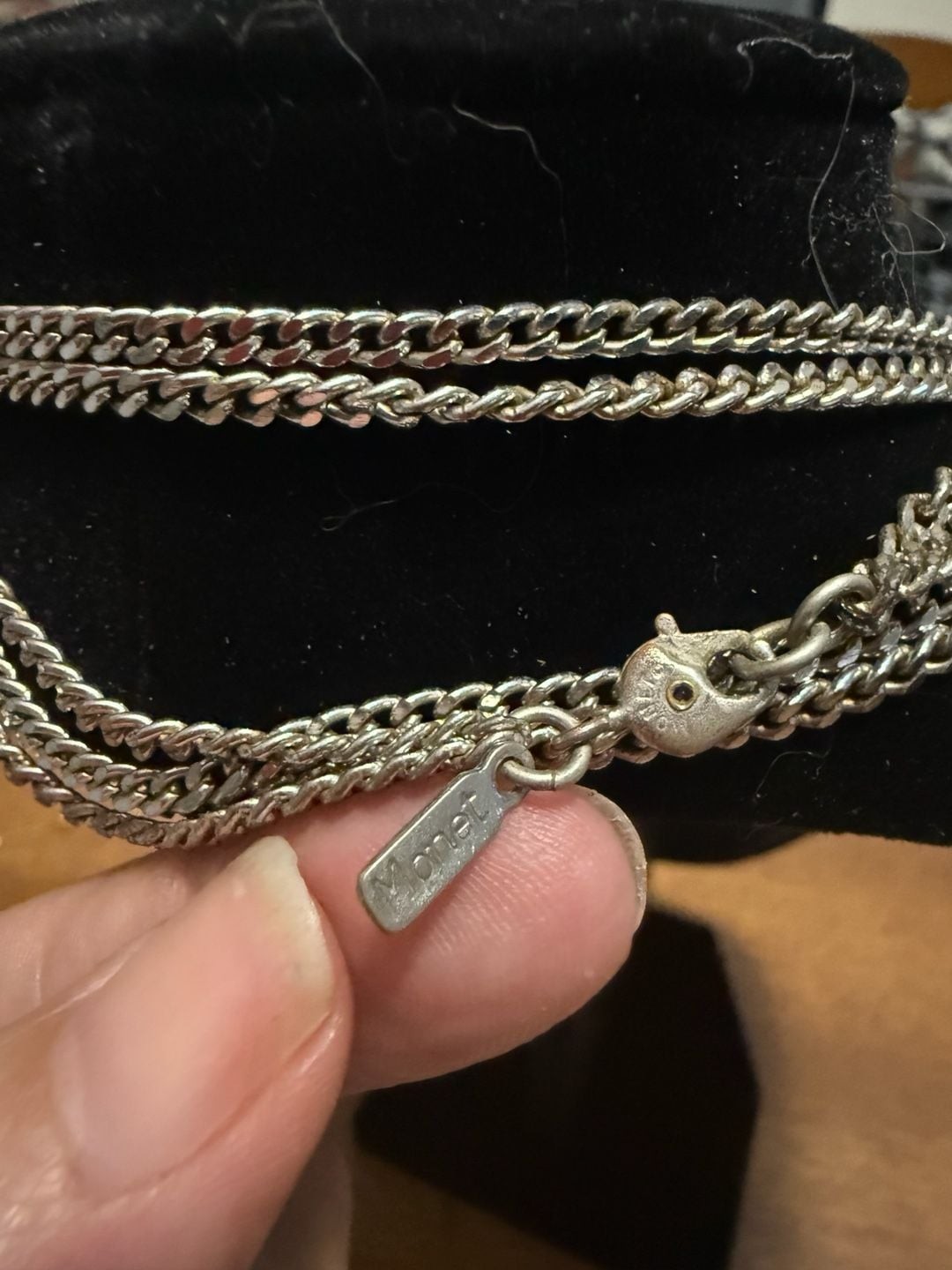 Monet Multi-Strand Silver Tone Chain Necklace with Textured Bead Stations