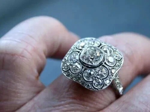Art Deco Vintage Style 3Ct Round Lab Created Diamond 14K White Gold Finish Ring