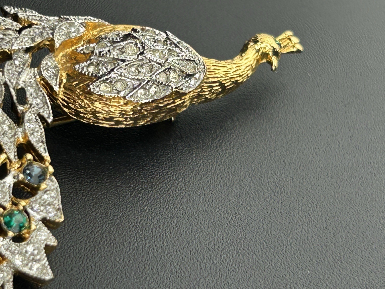 Designer (Panetta?) Signed Pave Rhinestone Peacock Brooch