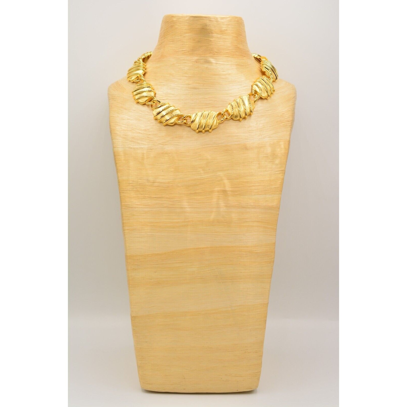 Vintage Statement Collar Necklace Polished Gold Linked Chain Chunky 1980s Bin1