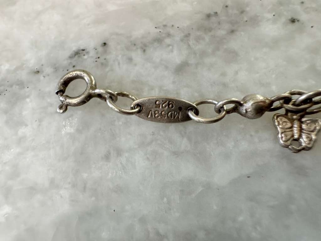 Antique Sterling Silver 925 Charm Bracelet Vintage Classic Chain MD53V