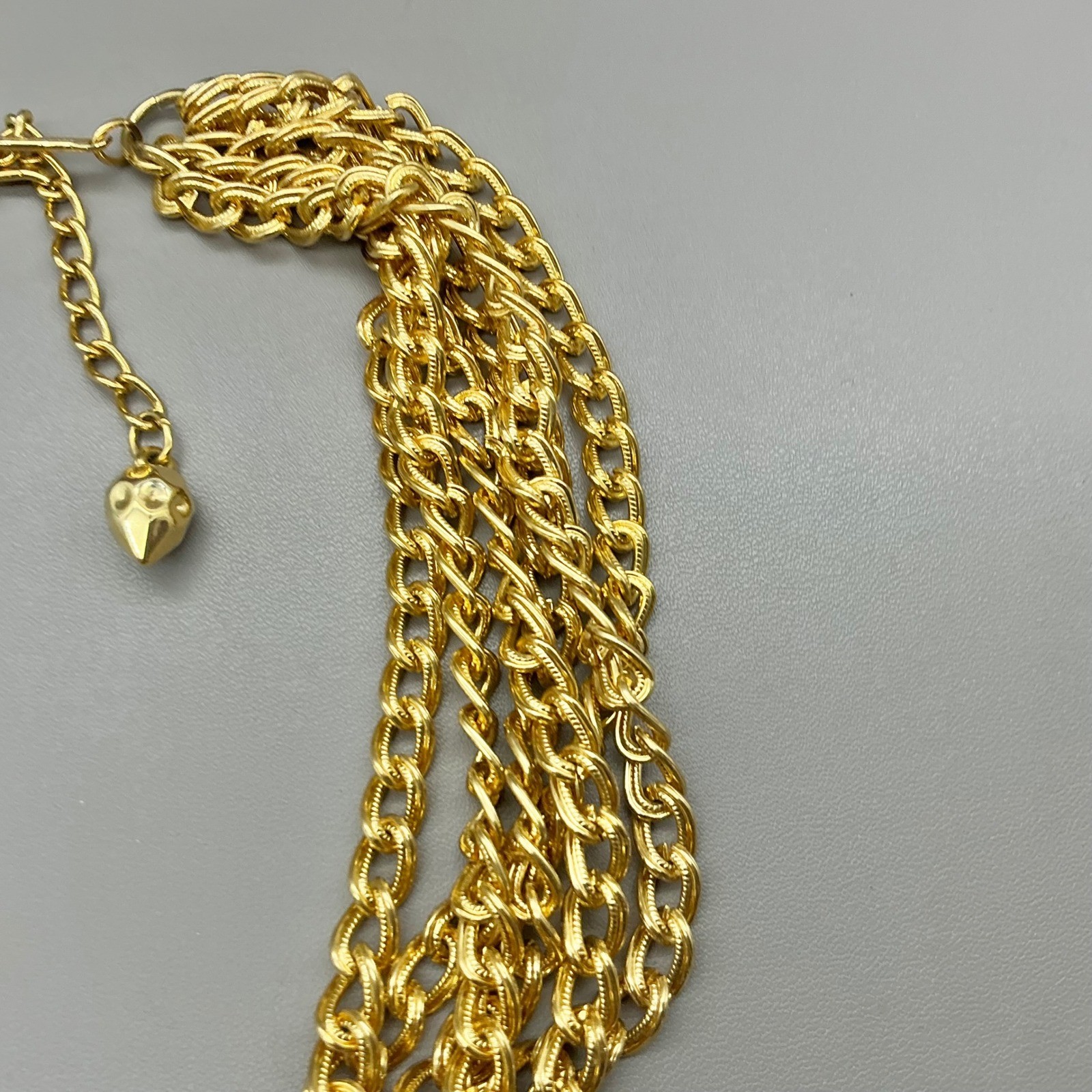 Vintage Necklace Women Gold Tone Multi Strand Chunky Curb Chain Statement 15″