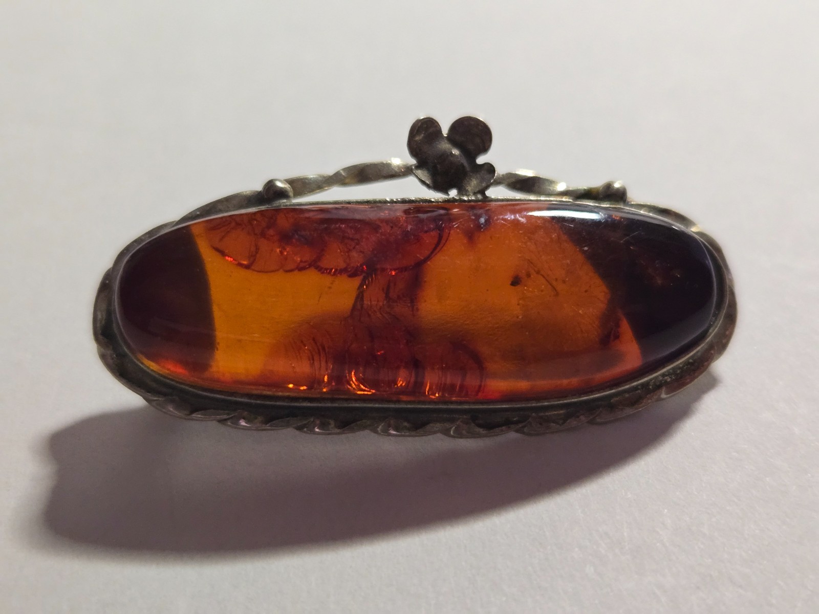 Vintage Brown Natural Amber Pin / Brooch from Latvia