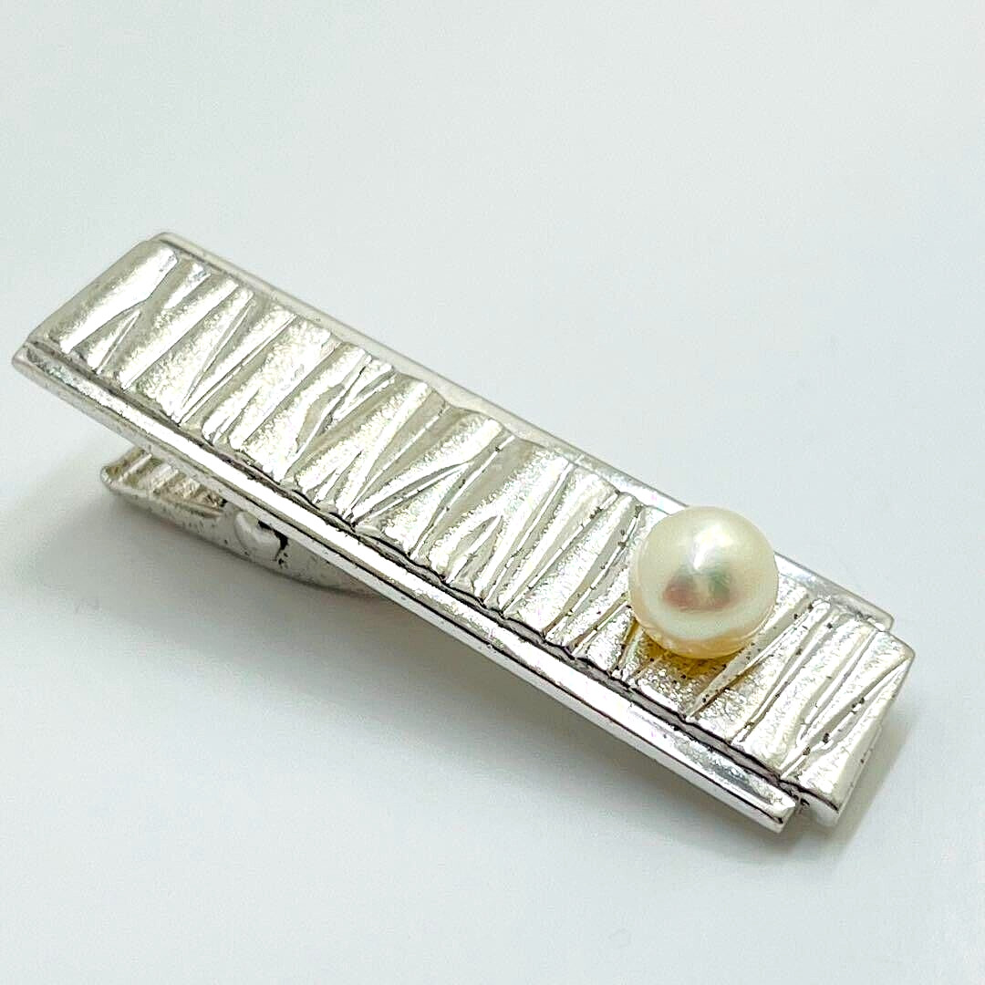 OLD TASAKI JAPAN Akoya 6.4mm Pearl Silver Tie Bar Clip Super Rare OOP