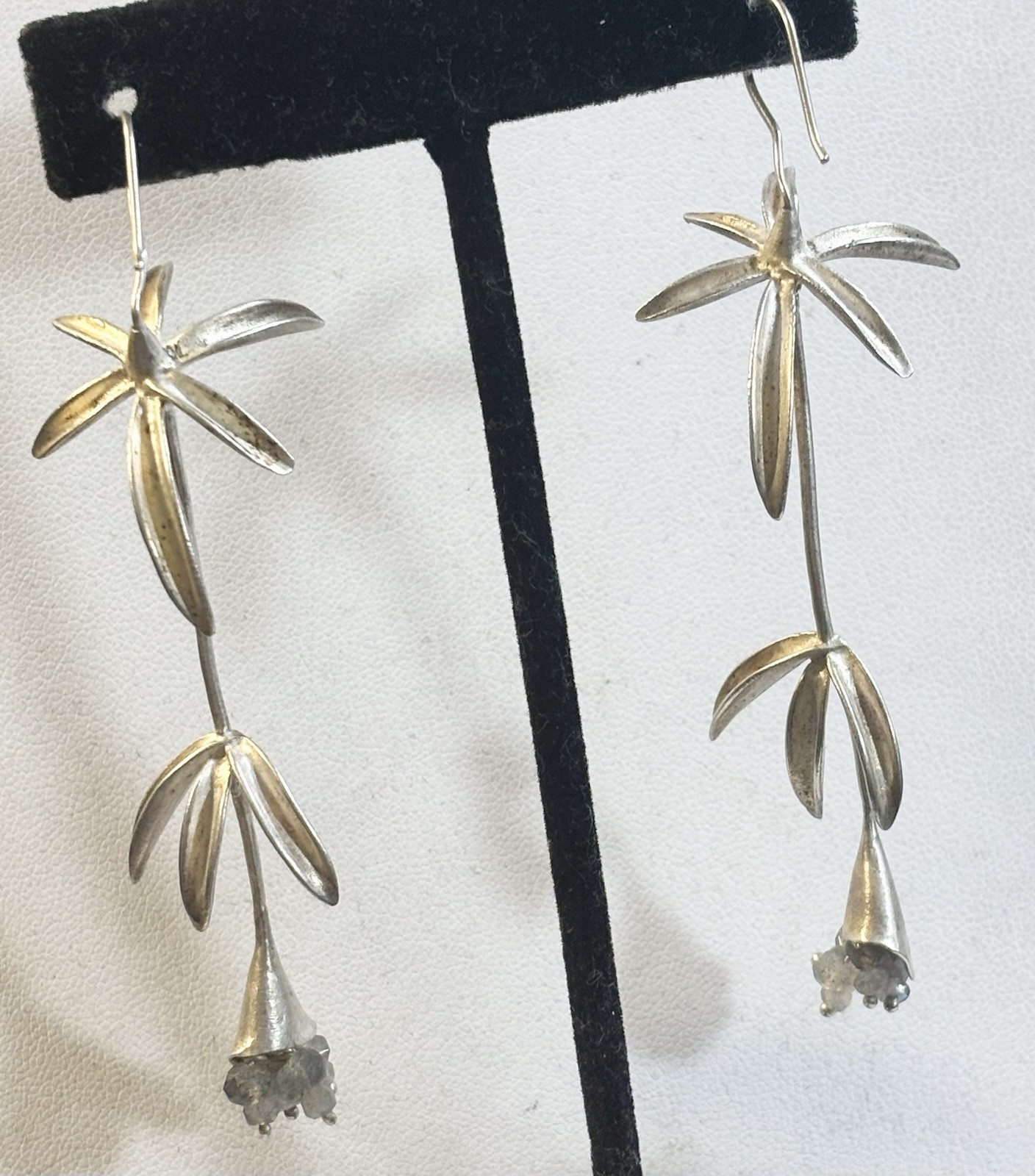 Vintage 925 Reverse Hook Plant Dangle Earrings 3 1/2”