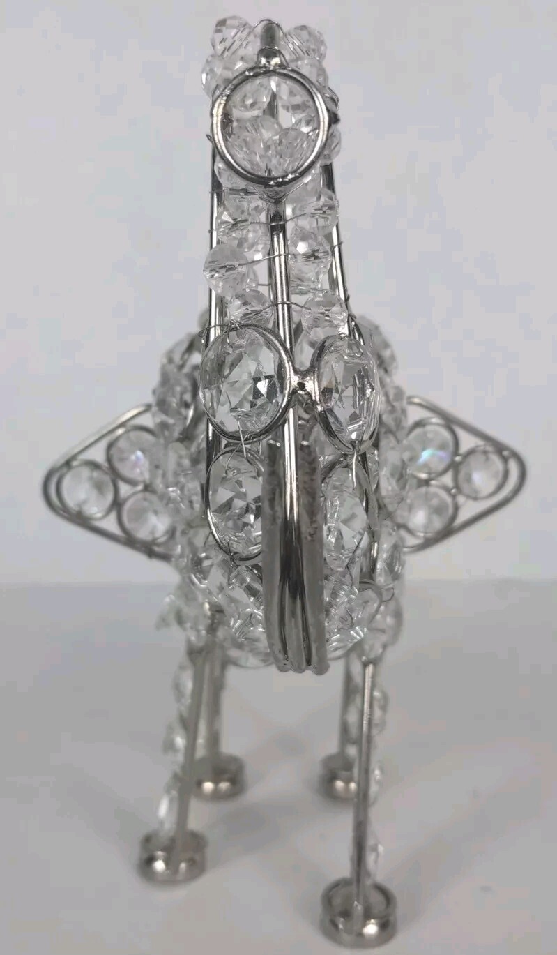 Elaborate Glass Embellished White Crystal Tone Elephant Statue