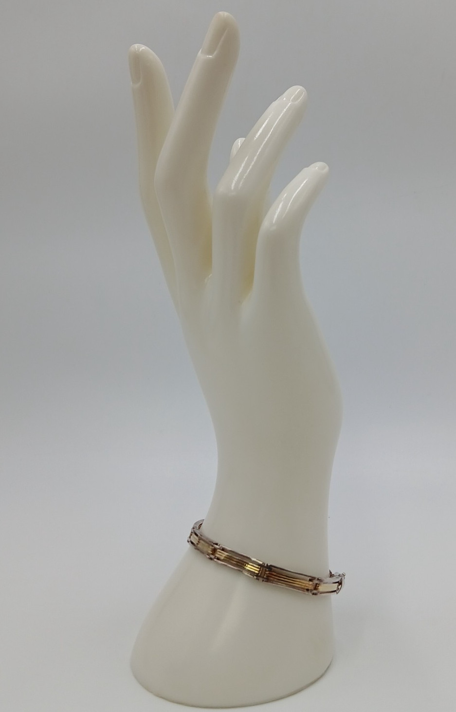 925 KI Two Tone Bar Link Bracelet 7in Unisex Sterling Silver 15g Vermeil Italy