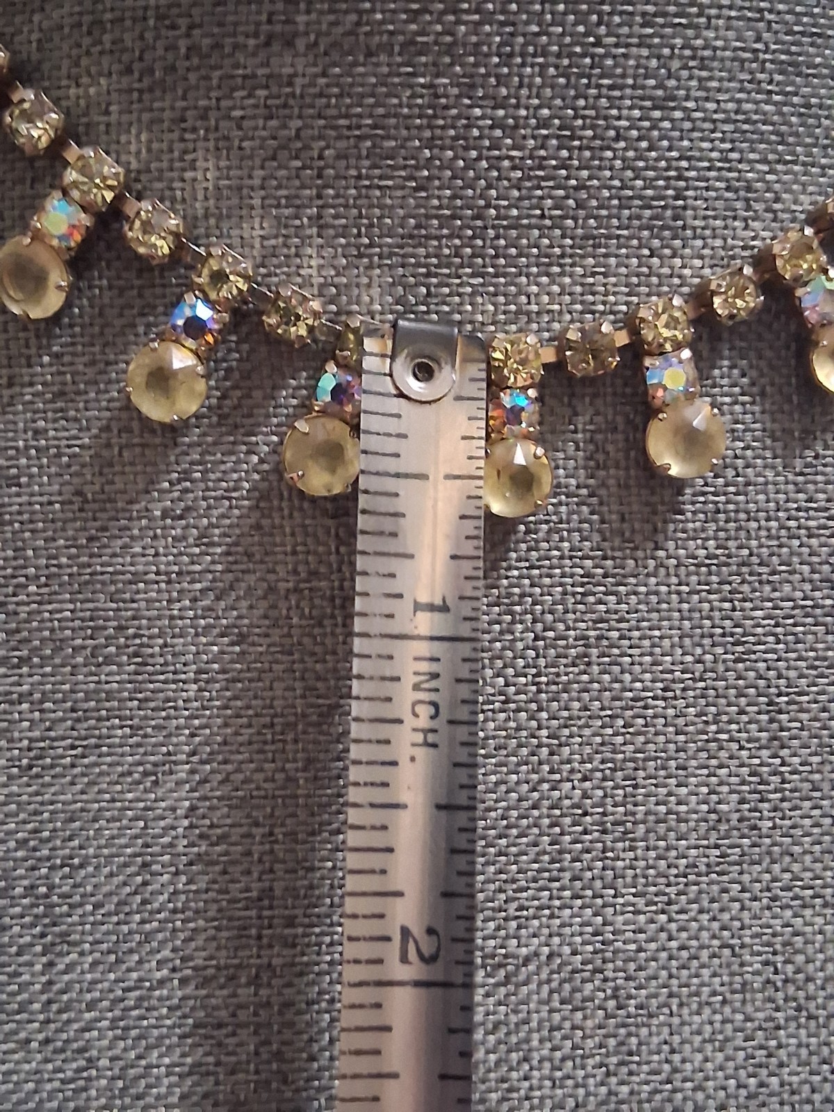 Frosted yellow jonquil crystal, faceted yellow rhinestone necklace w/aurora AB