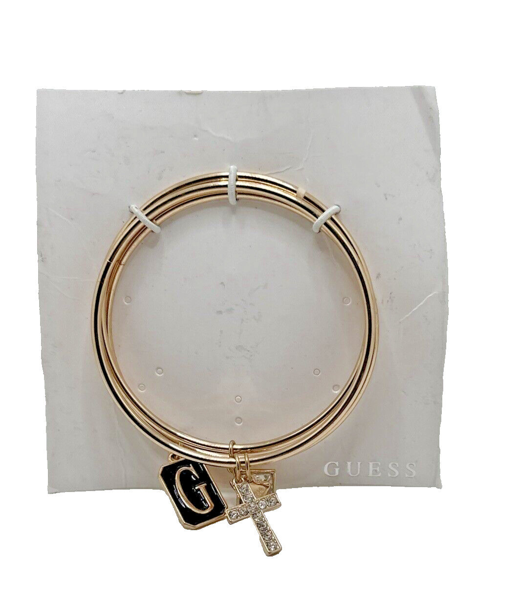 NEW GUESS 3 pc Charm Bracelet Set Stackable Bangle Stack Rose Gold Tone NWT