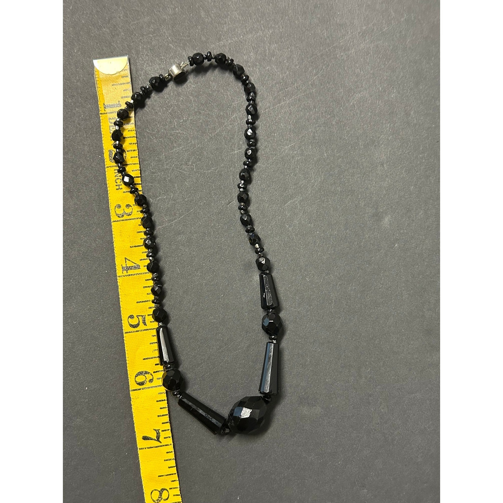 Vintage Czech Republic Faceted Glass Beaded Mourning Necklace 15″ Graduated
