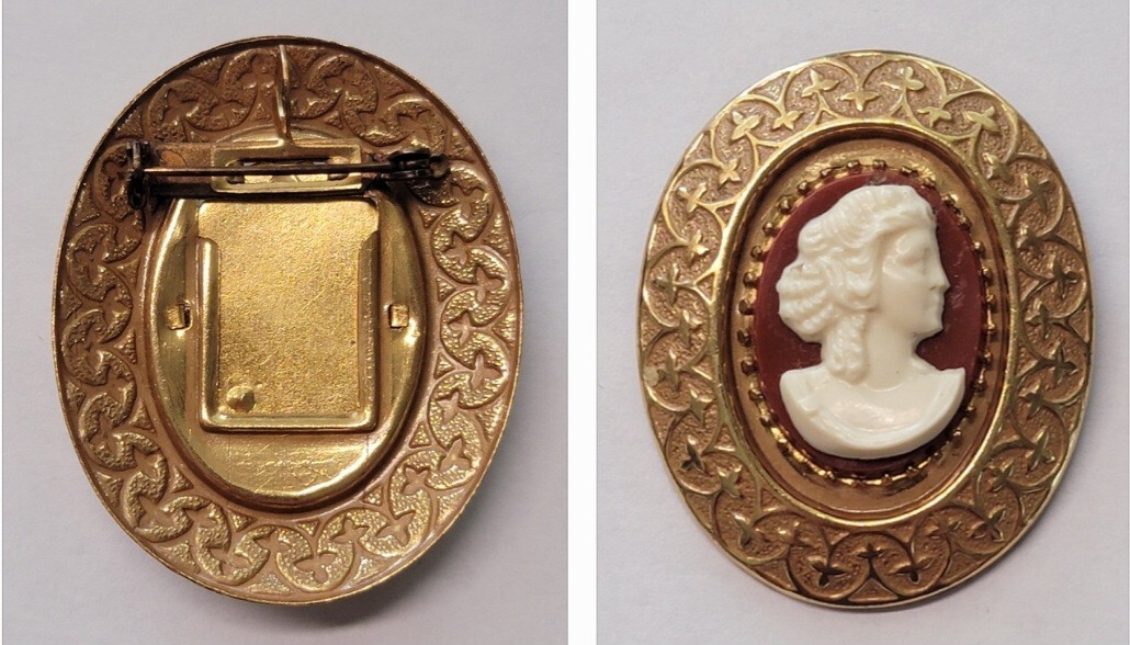 VINTAGE RETRO VINTAGE Cream Right Facing Lady CAMEO Brooch