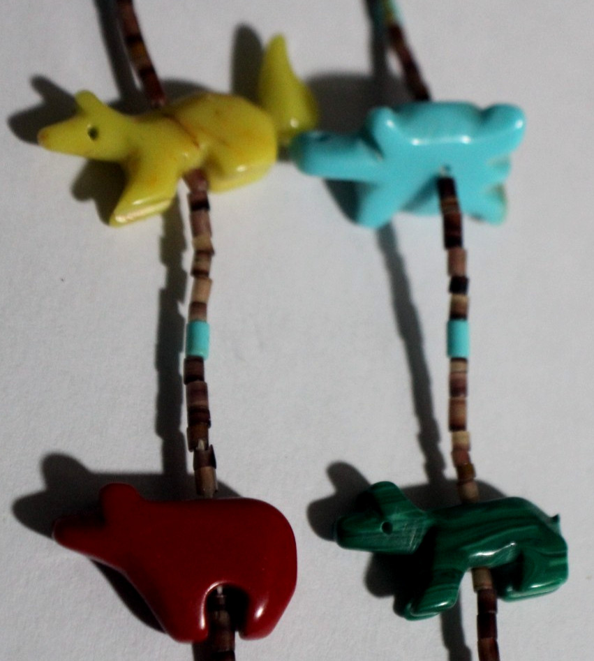 Vintage Carved Stones Multi Color Animals Necklace