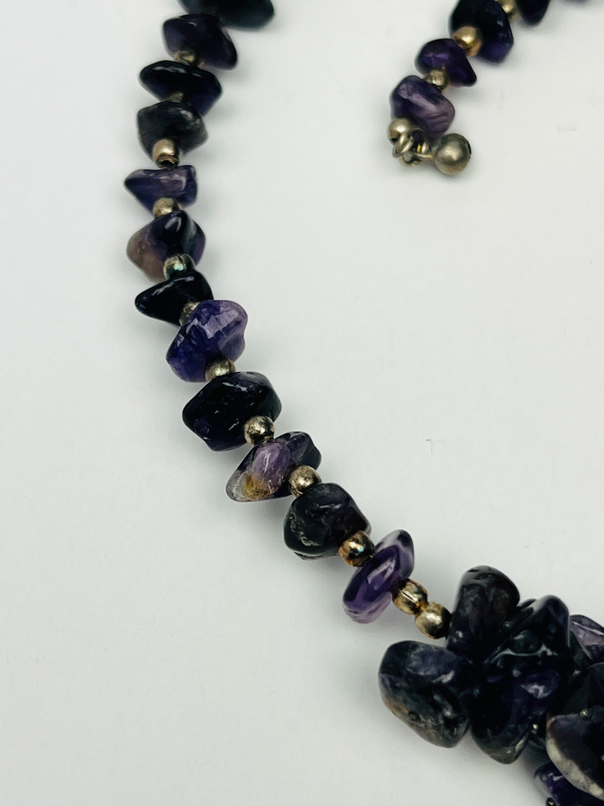 Vintage Amethyst Gemstone Beaded Wired Cluster Necklace Choker