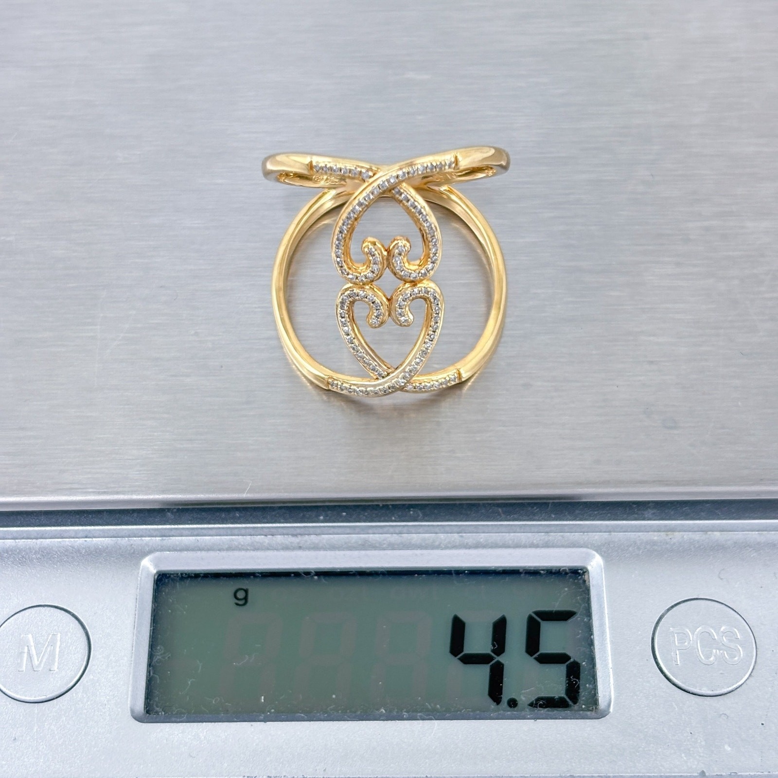 Sterling Silver Gold Plated Double Heart Criss Cross Diamond Ring Size 10