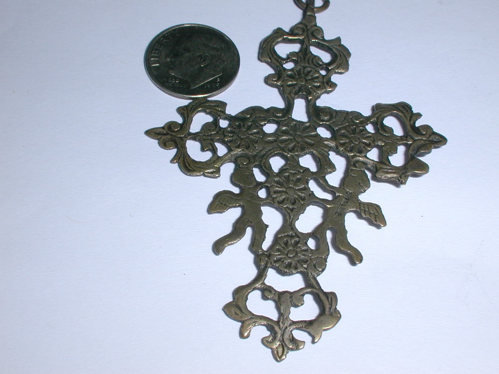 ART NOUVEAU ITALIAN CHERUB ROSES STERLING CINI PERUZZI CROSS PENDANT NECKLACE!