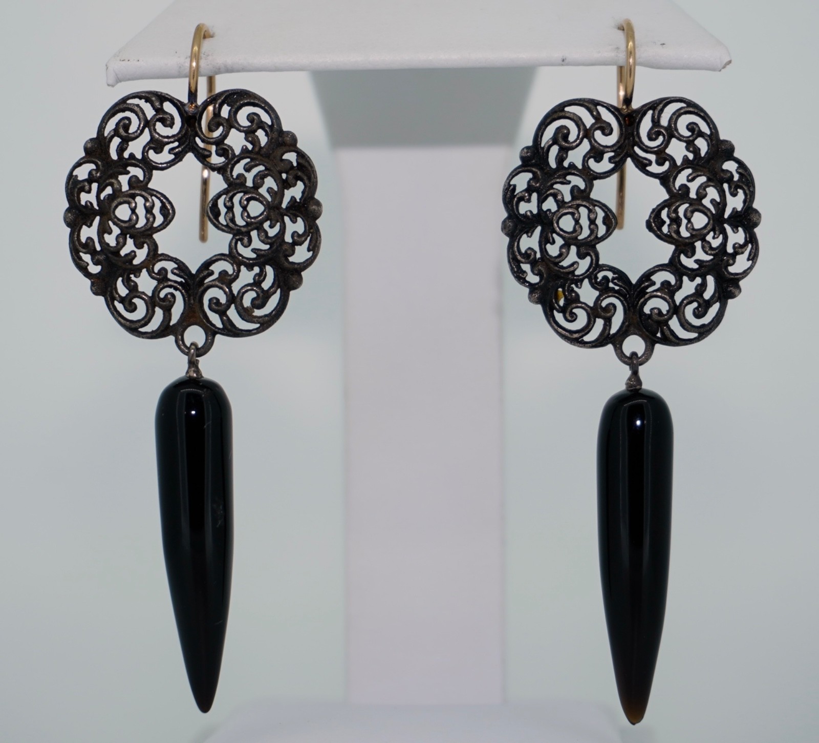 Antique Berlin Iron 14K & Onyx Earrings