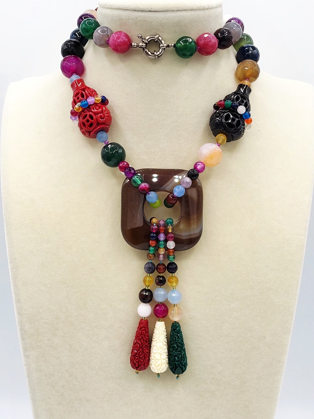 HUGE Asian Inspired Semi-Precious Stone Necklace 22″
