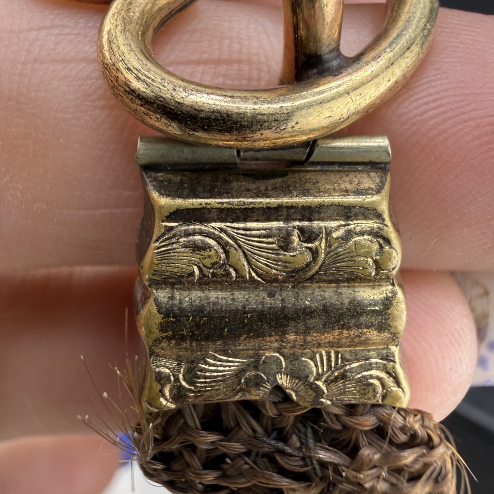 Vintage Victorian Mourning Bracelet Hair Band Woven Gold Tone 5.5”