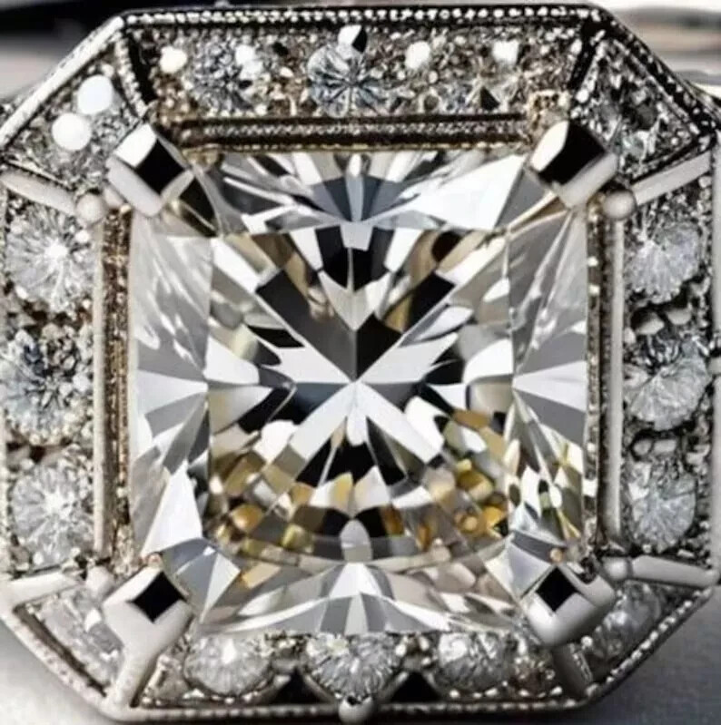 Art Deco Style 2.55Ct Asscher Cut Lab Created Diamond Engagement 925 Silver Ring