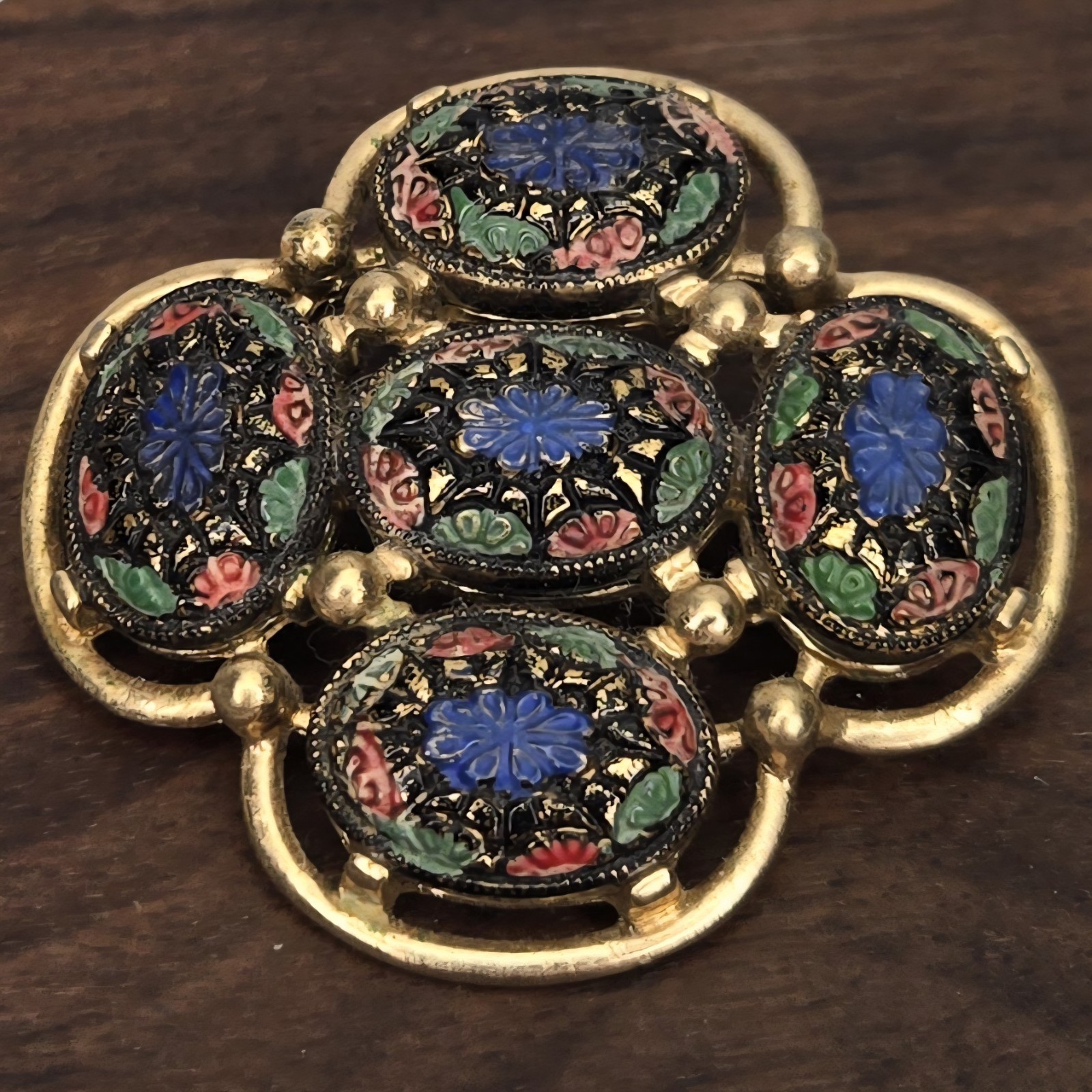 Vintage Sarah Coventry Brooch Light of The East Mosaic Cabochon Pin 1968 Signed