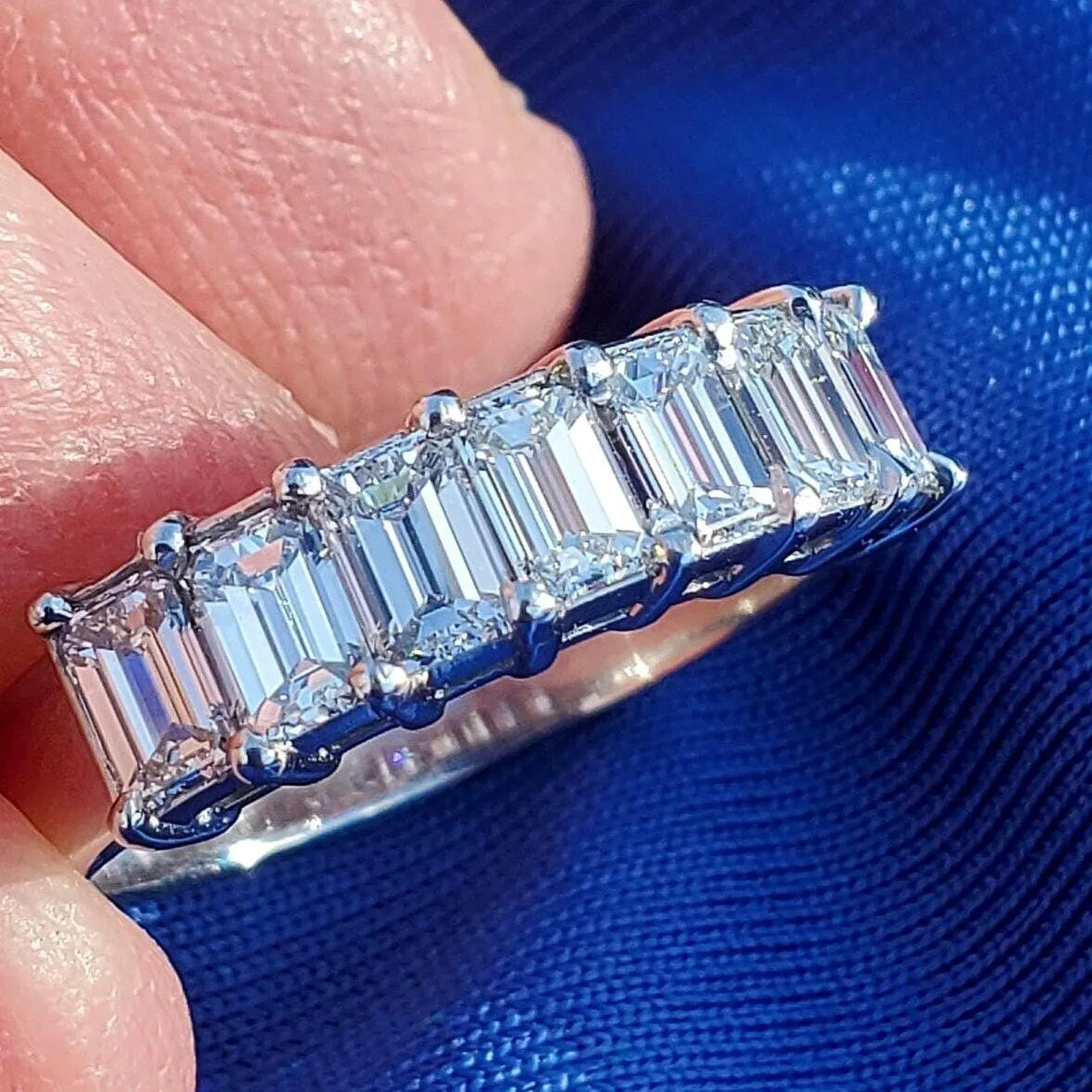 Original EARTH MINED DIAMOND Emerald cut Deco Wedding Band SOLID PLATINUM Ring 6