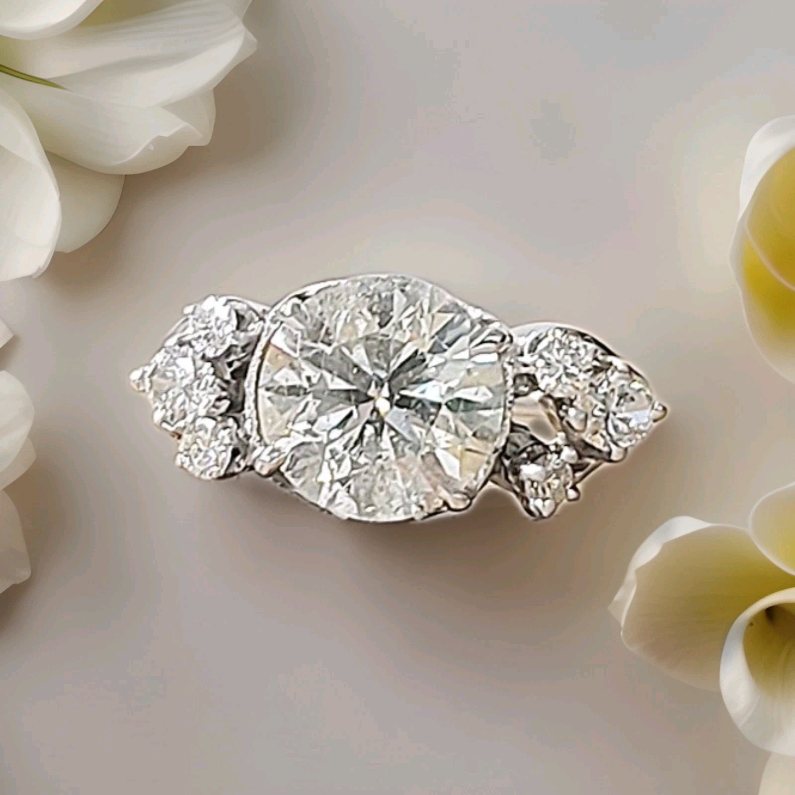 Vintage 14k White Gold Engagement Ring 2.82CT. Natural Round Diamond Circa 1950s