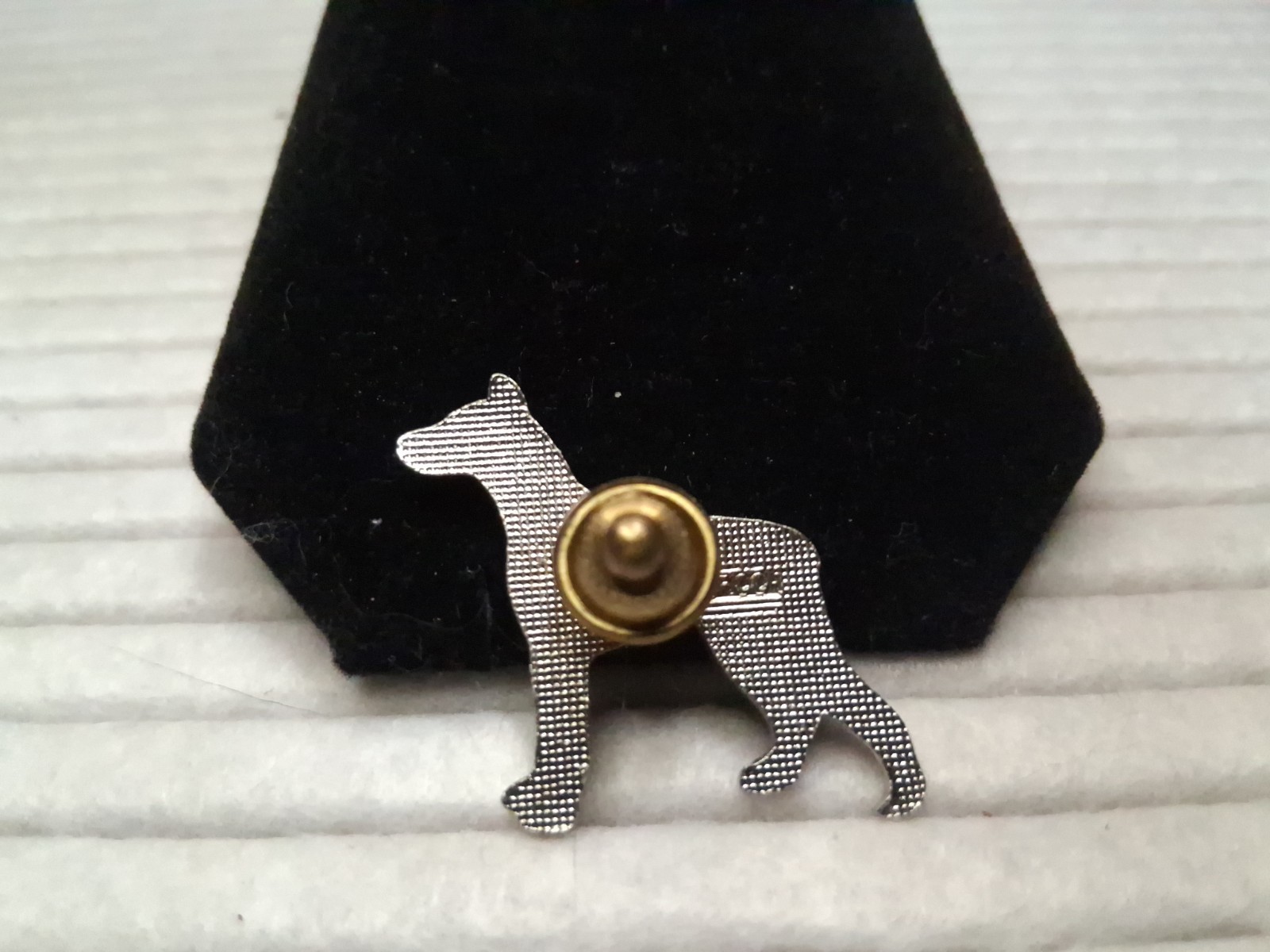 Vintage Mafco Collectible Dog Pin Doberman Brooch Silver Tone Blue Enamel Signed