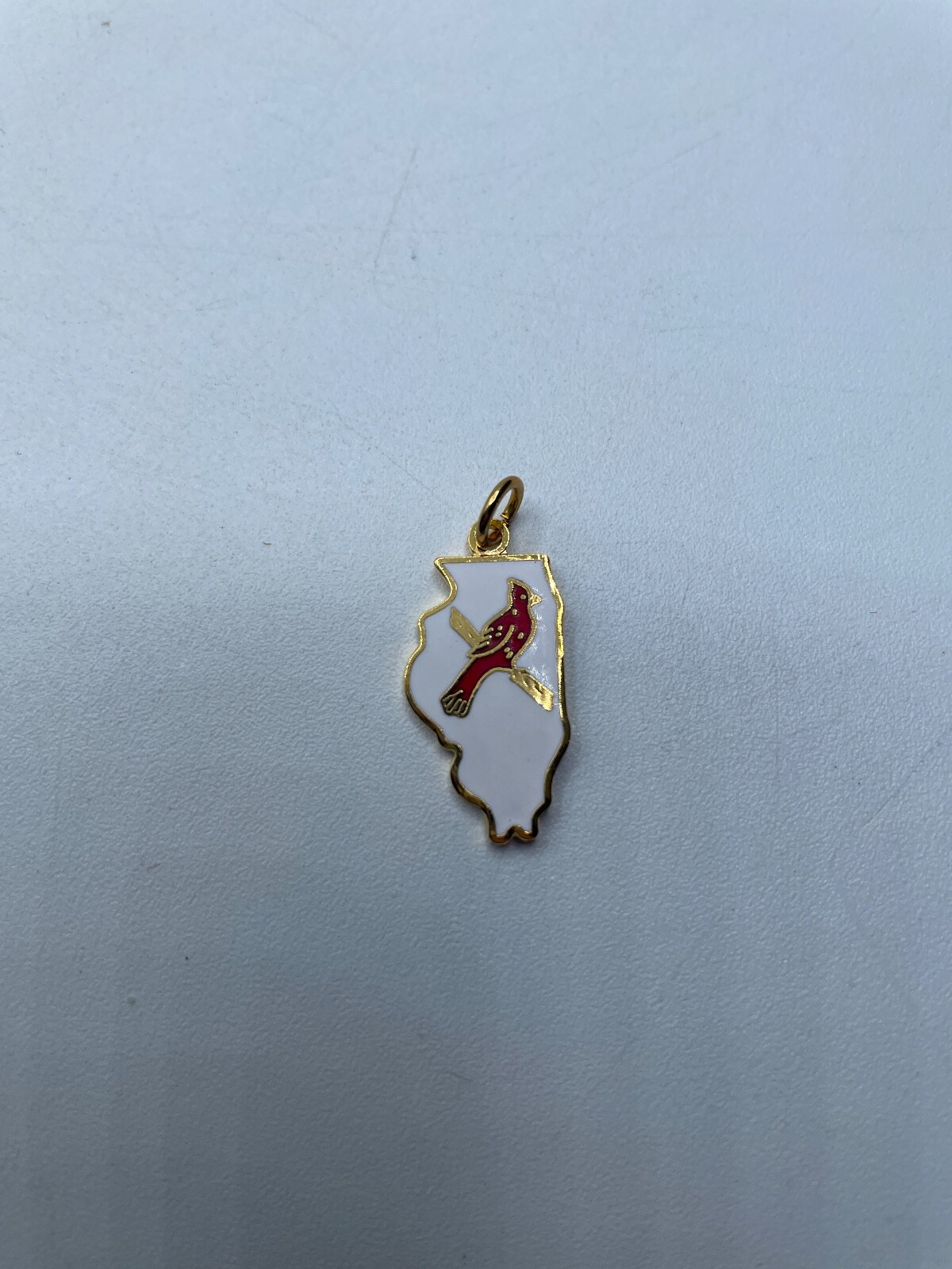 Vintage Illinois State Red Cardinal Charm White Red Gold